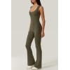 QINSEN Womens Sweetheart Neck Sleeveless Jumpsuit High Waist Long Flared Pants Stretch Jumpsuit(Dusty Olive)