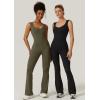 QINSEN Womens Sweetheart Neck Sleeveless Jumpsuit High Waist Long Flared Pants Stretch Jumpsuit(Dusty Olive)