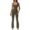 QINSEN Womens Sweetheart Neck Sleeveless Jumpsuit High Waist Long Flared Pants Stretch Jumpsuit(Dusty Olive)