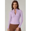 QINSEN Womens Half Zip Long Sleeve Shirts Double Lined Workout Tees Fitted Athletic Crop Tops(Violet)