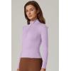 QINSEN Womens Half Zip Long Sleeve Shirts Double Lined Workout Tees Fitted Athletic Crop Tops(Violet)