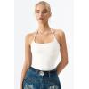 QINSEN Self Tie Halter Neck Basic Shirts for Womens Double Lined Slimming Fit Going Out Sleeveless Tops