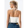 QINSEN Self Tie Halter Neck Basic Shirts for Womens Double Lined Slimming Fit Going Out Sleeveless Tops