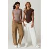 QINSEN Women’s Crew Neck Short Sleeve Bodysuit Double Lined Body Suits Basic T-shirt Tops(Rose Taupe)