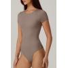 QINSEN Women’s Crew Neck Short Sleeve Bodysuit Double Lined Body Suits Basic T-shirt Tops(Rose Taupe)