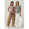 QINSEN Women’s Crew Neck Short Sleeve Bodysuit Double Lined Body Suits Basic T-shirt Tops(Smoke Green)