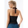 QINSEN Women’s Lace Halter Top V Neck Tie Back Double-Layer Tank Top Backless Sleeveless Slim Fit Going Out Shirts(Black)