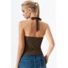 QINSEN Women’s Lace Halter Top V Neck Tie Back Double-Layer Tank Top Backless Sleeveless Slim Fit Going Out Shirts(Brown)