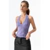 QINSEN Women’s Lace Halter Top V Neck Tie Back Double-Layer Tank Top Backless Sleeveless Slim Fit Going Out Shirts(Pale Purple)