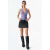 QINSEN Women’s Lace Halter Top V Neck Tie Back Double-Layer Tank Top Backless Sleeveless Slim Fit Going Out Shirts(Pale Purple)