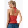 QINSEN Women’s Lace Halter Top V Neck Tie Back Double-Layer Tank Top Backless Sleeveless Slim Fit Going Out Shirts(Tomato)