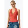 QINSEN Women’s Lace Halter Top V Neck Tie Back Double-Layer Tank Top Backless Sleeveless Slim Fit Going Out Shirts(Tomato)