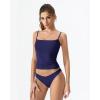 QINSEN Women’s Mesh Camisole Tank Top Double Lined Spaghetti Strap Sleeveless Cami Shirts(Navy Blue)