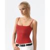 QINSEN Women’s Mesh Camisole Tank Top Double Lined Spaghetti Strap Sleeveless Cami Shirts(Red)