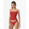 QINSEN Women’s Mesh Camisole Tank Top Double Lined Spaghetti Strap Sleeveless Cami Shirts(Red)