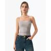 QINSEN Women’s Mesh Camisole Tank Top Double Lined Spaghetti Strap Sleeveless Cami Shirts(Taupe Gray)