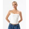 QINSEN Women’s Mesh Camisole Tank Top Double Lined Spaghetti Strap Sleeveless Cami Shirts(White)