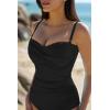 QINSEN Women’s Spagetti Strap Ruched One Piece Swimsuit Retro Tummy Control Bathing Suit(Black)