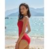 QINSEN Women’s Spagetti Strap Ruched One Piece Swimsuit Retro Tummy Control Bathing Suit(Red)