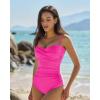 QINSEN Women’s Spagetti Strap Ruched One Piece Swimsuit Retro Tummy Control Bathing Suit(Rosy)