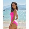 QINSEN Women’s Spagetti Strap Ruched One Piece Swimsuit Retro Tummy Control Bathing Suit(Rosy)