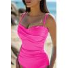 QINSEN Women’s Spagetti Strap Ruched One Piece Swimsuit Retro Tummy Control Bathing Suit(Rosy)