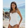 QINSEN Women’s Spagetti Strap Ruched One Piece Swimsuit Retro Tummy Control Bathing Suit(White)