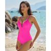 QINSEN Women’s Spaghetti Strap V Neck One Piece Swimsuit Criss Cross Tie Back Bathing Suit(Rosy)