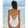 QINSEN Women’s Spaghetti Strap V Neck One Piece Swimsuit Criss Cross Tie Back Bathing Suit(White)