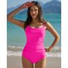 QINSEN Womens Square Neck One Piece Bathing Suit Tummy Control Swimsuit Lace Up Back High Waist Monokini(Magenta)