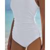 QINSEN Womens Square Neck One Piece Bathing Suit Tummy Control Swimsuit Lace Up Back High Waist Monokini(White)
