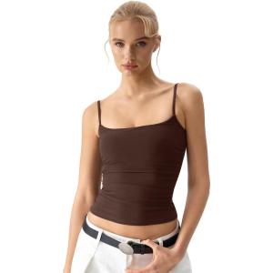 QINSEN Women’s Mesh Camisole Tank Top Double Lined Spaghetti Strap Sleeveless Cami Shirts(Coffee Bean)
