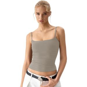 QINSEN Women’s Mesh Camisole Tank Top Double Lined Spaghetti Strap Sleeveless Cami Shirts(Taupe Gray)
