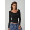 QINSEN Women Cowl Neck Long Sleeve T Shirts Double Lined Tight Fitted Crop Top(Black)