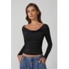 QINSEN Women Cowl Neck Long Sleeve T Shirts Double Lined Tight Fitted Crop Top(Black)