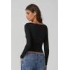 QINSEN Women Cowl Neck Long Sleeve T Shirts Double Lined Tight Fitted Crop Top(Black)