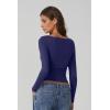 QINSEN Women Cowl Neck Long Sleeve T Shirts Double Lined Tight Fitted Crop Top(Estate Blue)