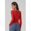 QINSEN Women Cowl Neck Long Sleeve T Shirts Double Lined Tight Fitted Crop Top(Red)
