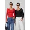 QINSEN Women Cowl Neck Long Sleeve T Shirts Double Lined Tight Fitted Crop Top(Red)