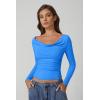 QINSEN Women Cowl Neck Long Sleeve T Shirts Double Lined Tight Fitted Crop Top(Star Sapphire)