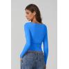 QINSEN Women Cowl Neck Long Sleeve T Shirts Double Lined Tight Fitted Crop Top(Star Sapphire)