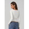 QINSEN Women Cowl Neck Long Sleeve T Shirts Double Lined Tight Fitted Crop Top(White)