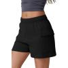 QINSEN Womens 100% Cotton Soft Casual Shorts Elastic Waist Summer Lounge Shorts with Pockets(Black)