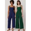 QINSEN Womens Casual Loose Overalls Jumpsuit Square Neck One Piece Sleeveless Wide Leg Rompers Outfits(Navy Blue)