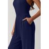 QINSEN Womens Casual Loose Overalls Jumpsuit Square Neck One Piece Sleeveless Wide Leg Rompers Outfits(Navy Blue)