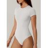 QINSEN Womens Crew Neck Short Sleeve Bodysuit Soft Body Suit Tops Double Lined Shirts(White)