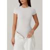 QINSEN Womens Crew Neck Short Sleeve Bodysuit Soft Body Suit Tops Double Lined Shirts(White)