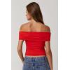 QINSEN Womens Off The Shoulder Tops Double Lined Short Sleeve T Shirts Slim Fitted Stretchy Crop Top(Red)