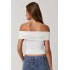 QINSEN Womens Off The Shoulder Tops Double Lined Short Sleeve T Shirts Slim Fitted Stretchy Crop Top(Splashed White)