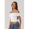 QINSEN Womens Off The Shoulder Tops Double Lined Short Sleeve T Shirts Slim Fitted Stretchy Crop Top(Splashed White)